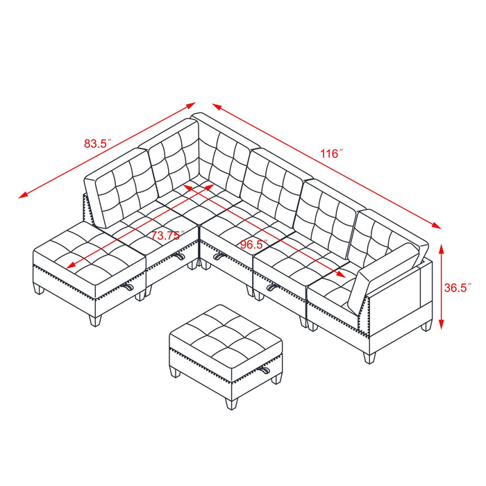 GFD Home - L shape Modular Sectional Sofa，DIY Combination，includes Three Single Chair ，Two Corner and Two Ottoman，Black Velvet. - GreatFurnitureDeal