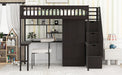 GFD Home - Full size Loft Bed with Bookshelf,Drawers,Desk,and Wardrobe-Espresso - GreatFurnitureDeal