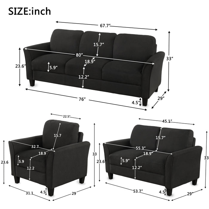 GFD Home - Living Room Sets Furniture Armrest Sofa Single Chair Sofa Loveseat Chair 3-Seat Sofa (ChairLoveseat Chair&3-Seat Sofa, Black) - GreatFurnitureDeal