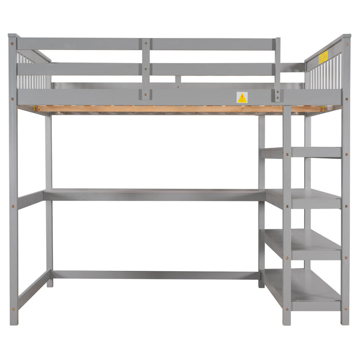 GFD Home - Full Size Loft Bed with Storage Shelves and Under-bed Desk, Gray(OLD SKU:SM000246AAE-1) - GreatFurnitureDeal