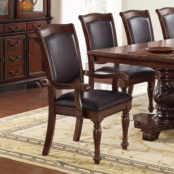 GFD Home - Majestic Royal Dining Room Table w Leaf 2x Arm Chairs And 6x Side Chairs Brown 9pc Set Rubberwood Dining Table Double Pedestal Base Rectangle Table - GreatFurnitureDeal