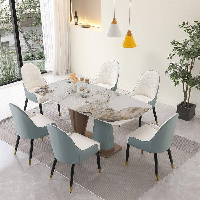 GFD House - 71" Pandora color sintered stone dining table with 6 pcs Chairs - GreatFurnitureDeal