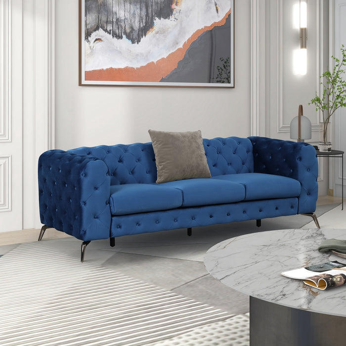 GFD Home - Modern 3-Piece Sofa Sets with Sturdy Metal Legs,Velvet Upholstered Couches Sets Including Three Seat Sofa, Loveseat and Single Chair for Living Room Furniture Set,Blue - GreatFurnitureDeal