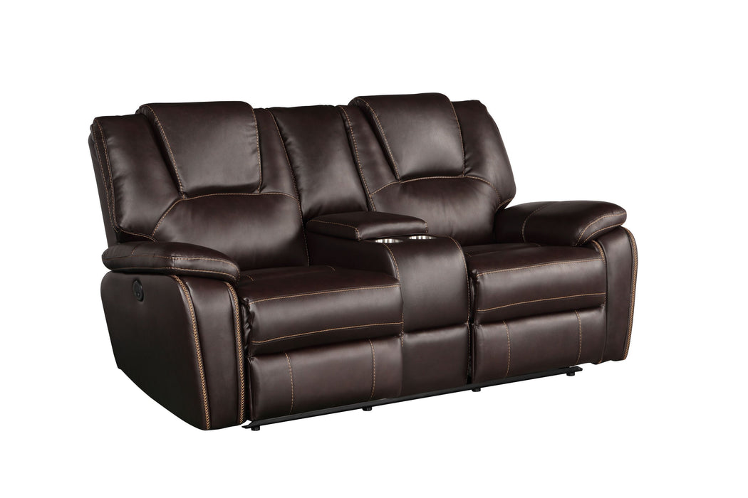 GFD Home - Hong Kong 2 Piece Power Reclining Sofa Set made with Faux Leather in Brown - GreatFurnitureDeal