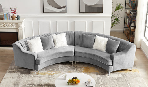 GFD Home - Grey Velvet Curved Sofa - GreatFurnitureDeal