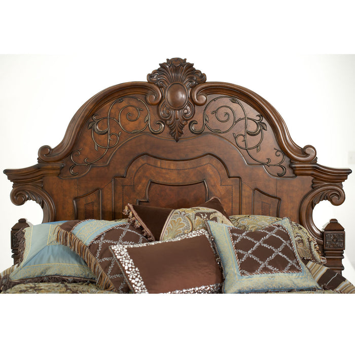 AICO Furniture - Windsor Court Queen Mansion Bed in Vintage Fruitwood - 70000QNMB-54 - GreatFurnitureDeal