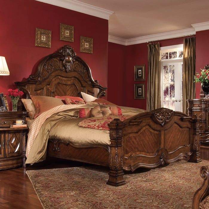 AICO Furniture - Windsor Court Queen Mansion Bed in Vintage Fruitwood - 70000QNMB-54