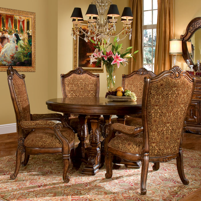 AICO Furniture - Windsor Court 5 Piece Round Dining Table Set in Vintage Fruitwood - 70001-04-5SET - GreatFurnitureDeal