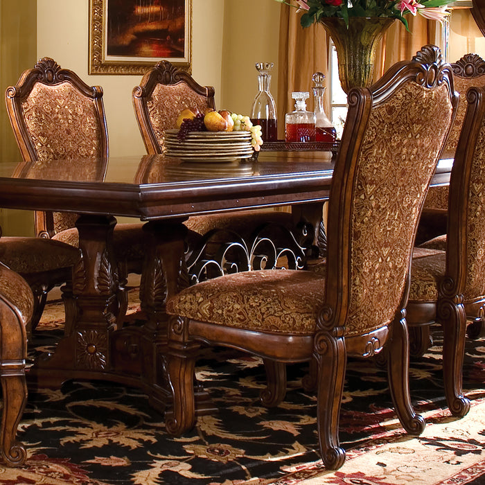 AICO Furniture - Windsor Court 5 Piece Round Dining Table Set in Vintage Fruitwood - 70001-03-5SET - GreatFurnitureDeal