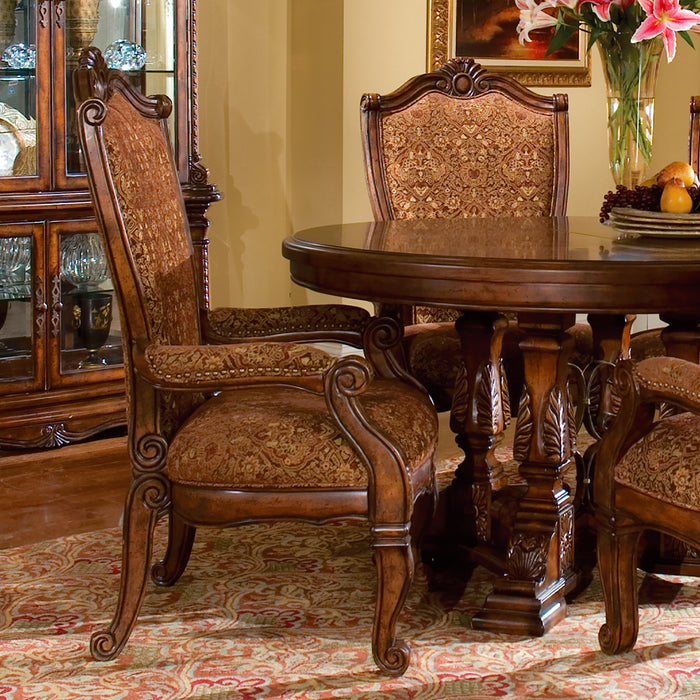 AICO Furniture - Windsor Court 5 Piece Round Dining Table Set in Vintage Fruitwood - 70001-03-04-5SET - GreatFurnitureDeal