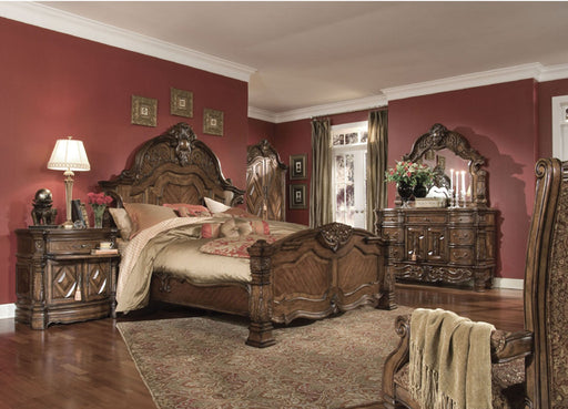 AICO Furniture - Windsor Court 4 Piece Queen Mansion Bedroom Set in Vintage Fruitwood - 70000QNMB-54-4SET - GreatFurnitureDeal