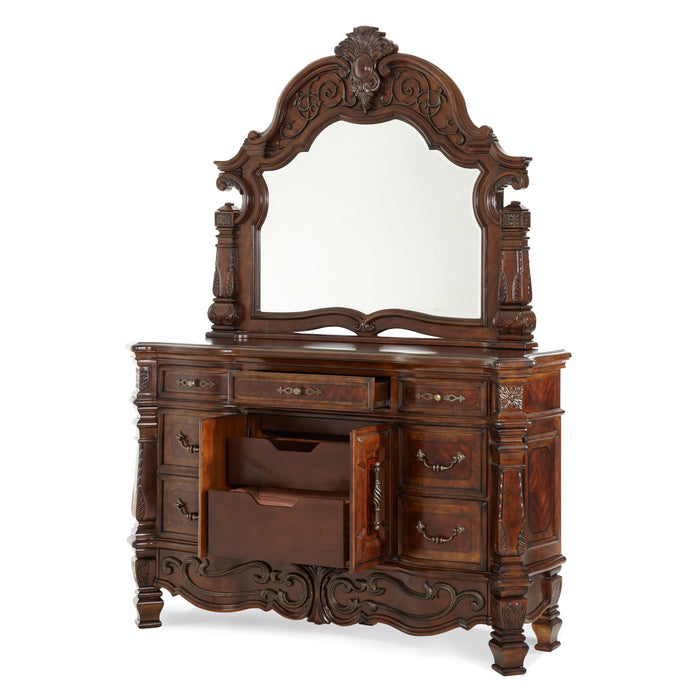 AICO Furniture - Windsor Court 4 Piece Eastern King Mansion Bedroom Set in Vintage Fruitwood - 70000EKMB-54-4SET