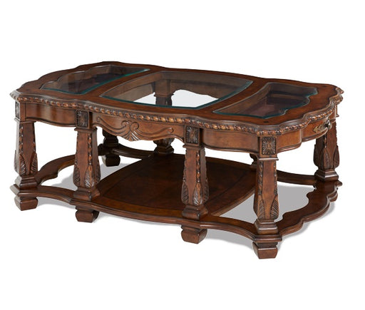 AICO Furniture - Windsor Court Cocktail Table in Vintage Fruitwood - 70201-54 - GreatFurnitureDeal