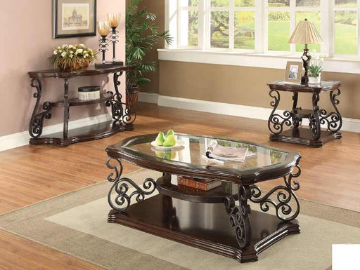 Coaster Furniture - Mahogany Ornate Metal Coffee Table - 702448