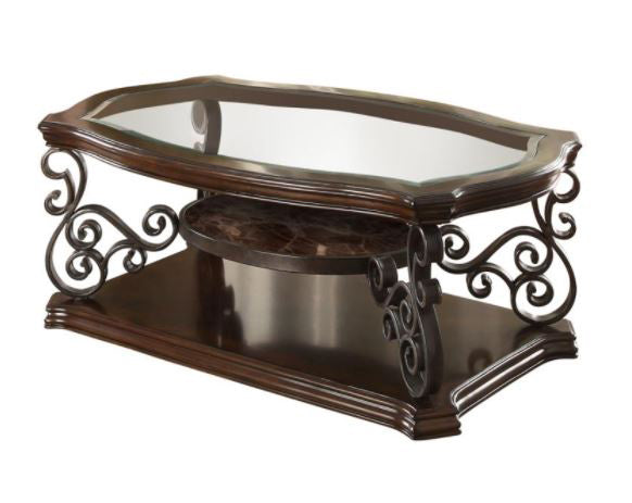 Coaster Furniture - Mahogany Ornate Metal Coffee Table - 702448 - GreatFurnitureDeal