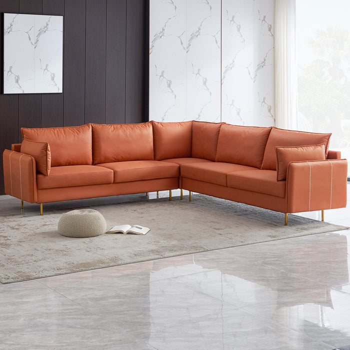 GFD Home - L-shaped Corner Sectional Technical leather Sofa-Orange, 102*102'' - GreatFurnitureDeal