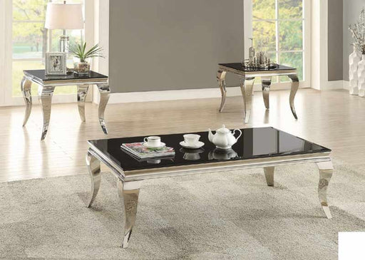 Coaster Furniture - Chrome and Black Glass Top Coffee Table - 705018