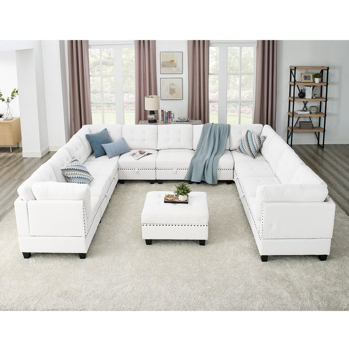 GFD Home - U shape Modular Sectional Sofa，DIY Combination，includes Seven Single Chair， Four Corner and One Ottoman，Ivory - GreatFurnitureDeal