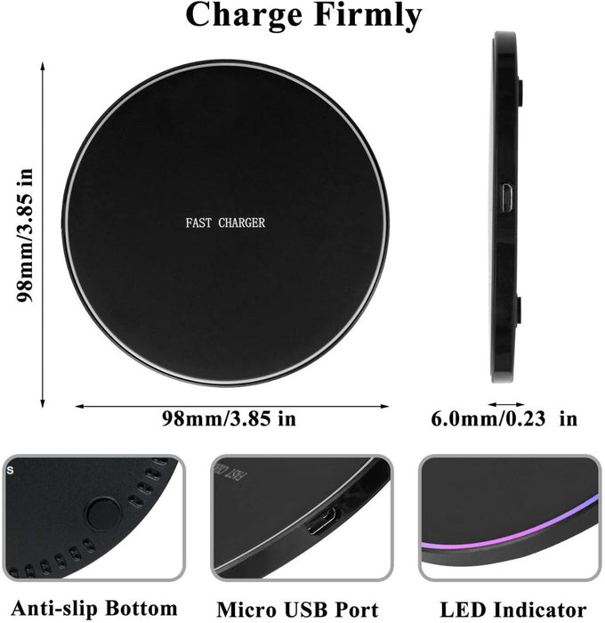 Rocket Wireless Charger 10W Wireless Fast Charging Pad for Samsung S6-S7-S8-Note 9-Note 8, LG NEXUS5-No AC Adapter - Round Black
