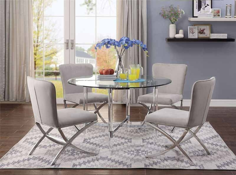 Acme Furniture - Daire Chrome & Clear Glass 5 Piece Dining Table Set - 71180-5SET
