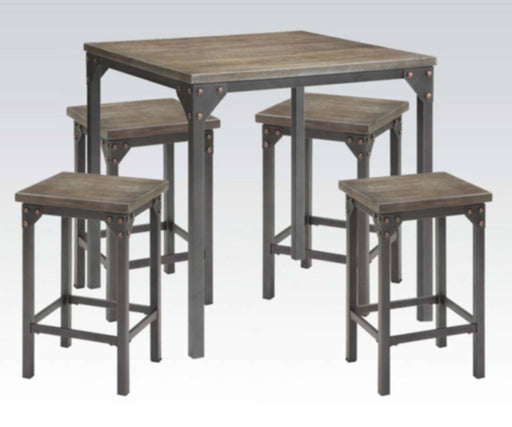 Acme Furniture - Percie 5 Piece Counter Height Dining Set in Antique Oak - 71645