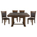 GFD Home - Transitional 5pc Dining Set Table with Self-Storing Leaf and Faux Leather Upholstered 4x Side Chairs Light Rustic Brown Finish Dining Room Furniture - GreatFurnitureDeal