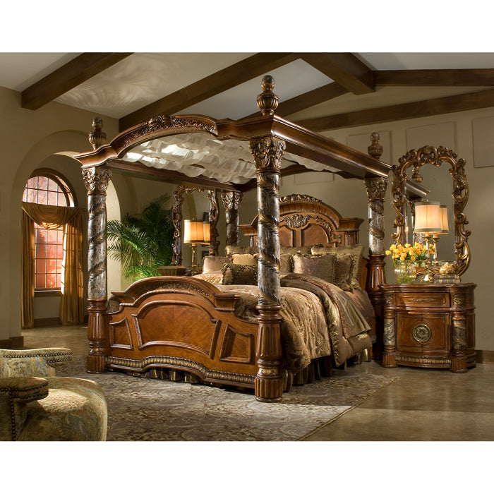 AICO Furniture - Villa Valencia 4 Piece California King Bedroom Set with Canopy in Chestnut - 72000CKCAN-55-4SET - GreatFurnitureDeal