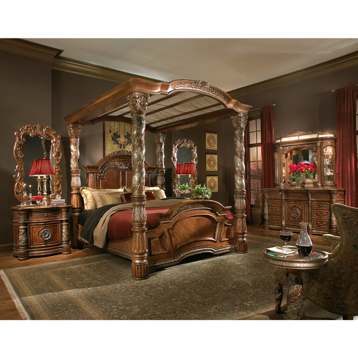 AICO Furniture - Villa Valencia 5 Piece Eastern King Poster Bedroom Set with Canopy in Chestnut - 72000EKCAN-55-5SET