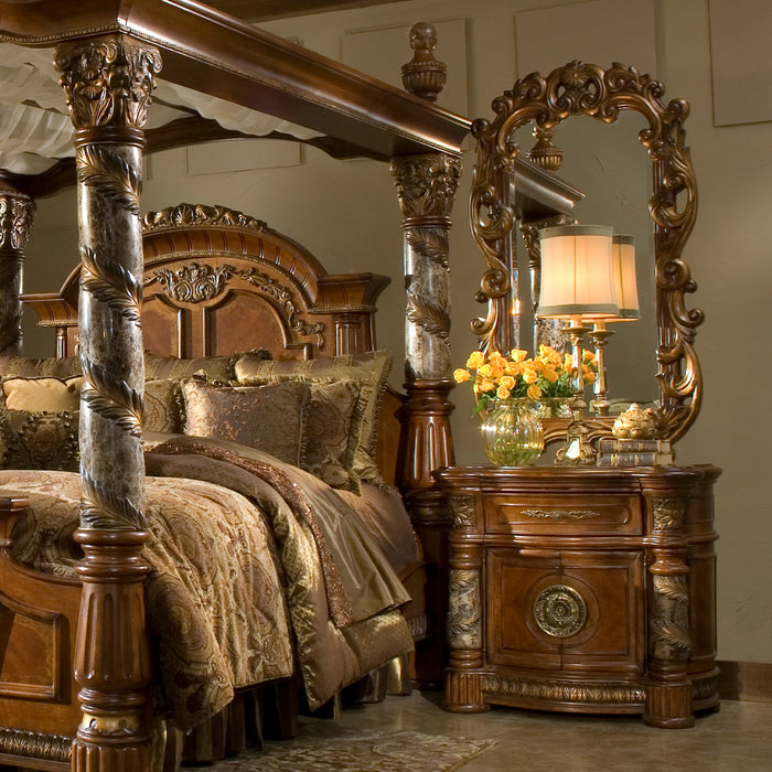 AICO Furniture - Villa Valencia 3 Piece California King Bedroom Set with Canopy in Chestnut - 72000CKCAN-55-3SET - GreatFurnitureDeal