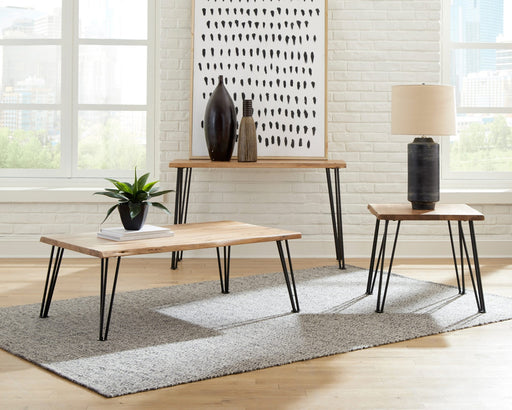 Coaster Furniture - Gano Sofa Table With Hairpin Leg Natural And Matte Black - 723499 - GreatFurnitureDeal