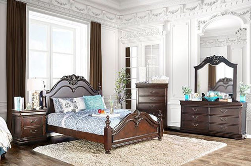 Furniture of America - Mandura 5 Piece Low Post Eastern King Bedroom Set in Cherry - CM7260-EK-5SET