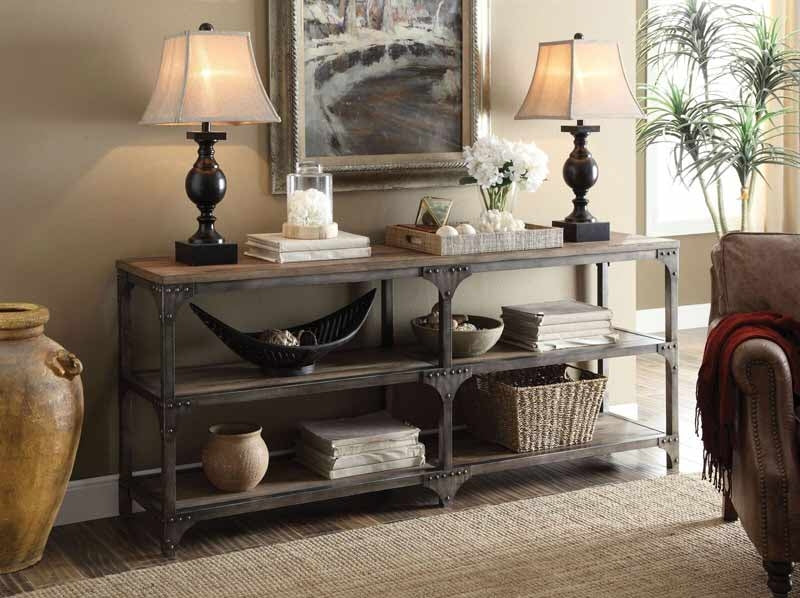 Acme Furniture - Gorden Weathered Oak & Antique Silver Console Table - 72680