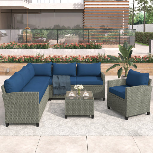 GFD Home - U_STYLE Patio Furniture Set, 5 Piece Outdoor Conversation Set，with Coffee Table, Cushions and Single Chair - GreatFurnitureDeal