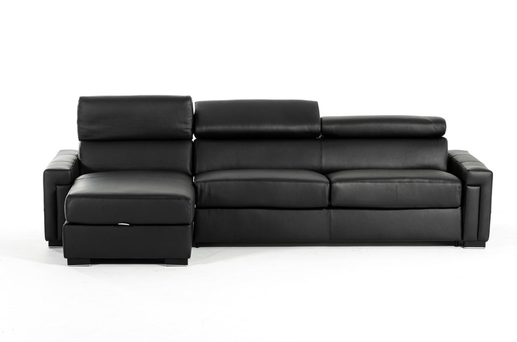 Vig Furniture - Estro Salotti Sacha Modern Black Leather Reversible Sofa Bed Sectional w- Storage - VGNTSACHA-BLK - GreatFurnitureDeal