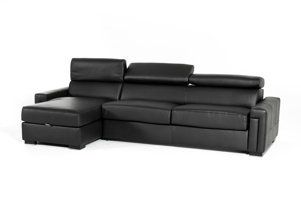 Vig Furniture - Estro Salotti Sacha Modern Black Leather Reversible Sofa Bed Sectional w- Storage - VGNTSACHA-BLK