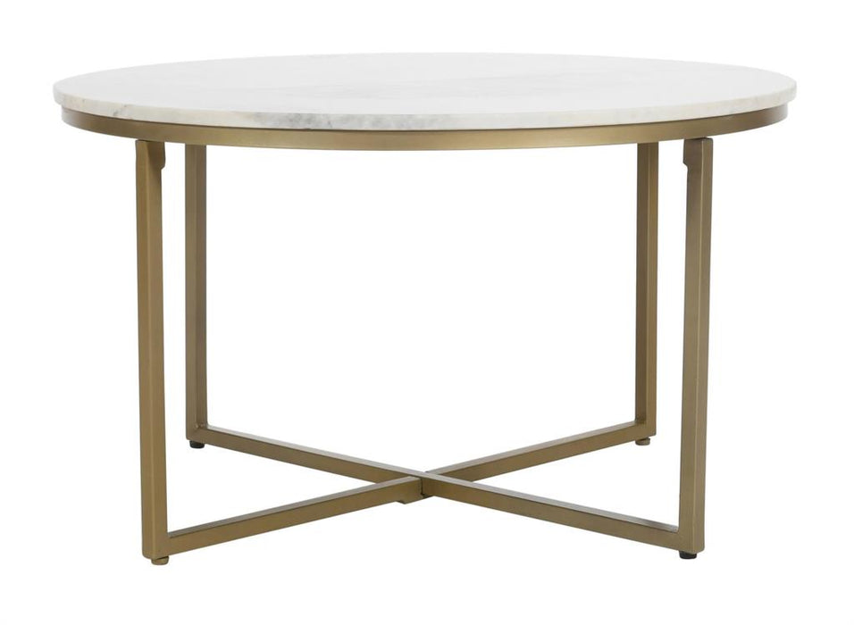 Coast To Coast -  Riley White Marble and Gold Round Cocktail Table - 73324
