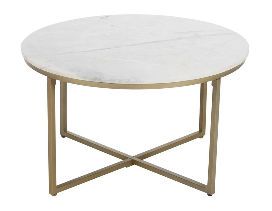 Coast To Coast -  Riley White Marble and Gold Round Cocktail Table - 73324
