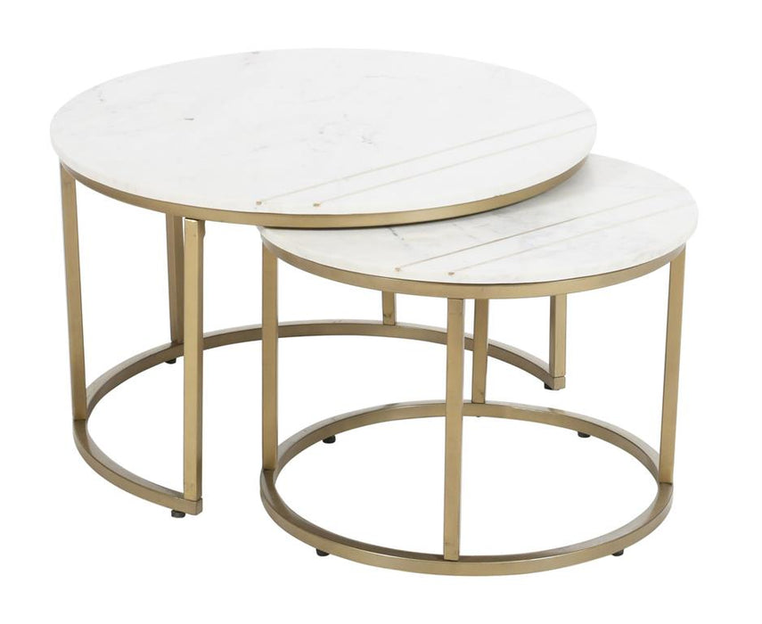 Coast To Coast -  Kayla White Marble and Gold Nested Cocktail Table Set - 73325