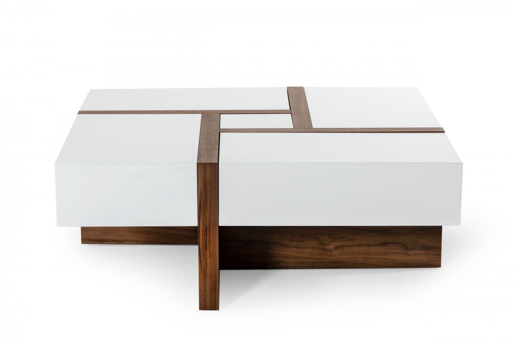 Vig Furniture - Modrest Makai Modern White & Walnut Square Coffee Table - VGBBLE624E-WHTWAL - GreatFurnitureDeal