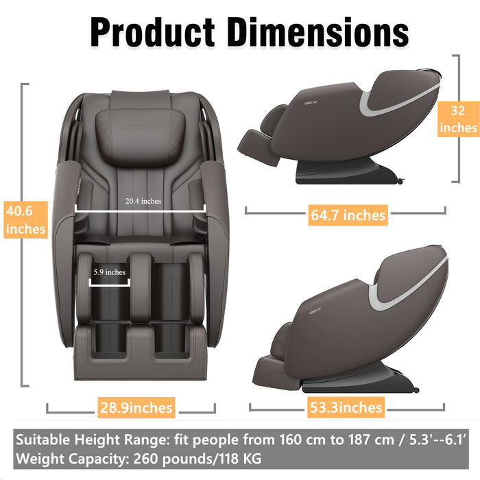 GFD Home - BOSSCARE Massage Chair Recliner with Zero Gravity, Full Body Airbag Massage Chair with Bluetooth Speaker, Foot Roller Brown - GreatFurnitureDeal