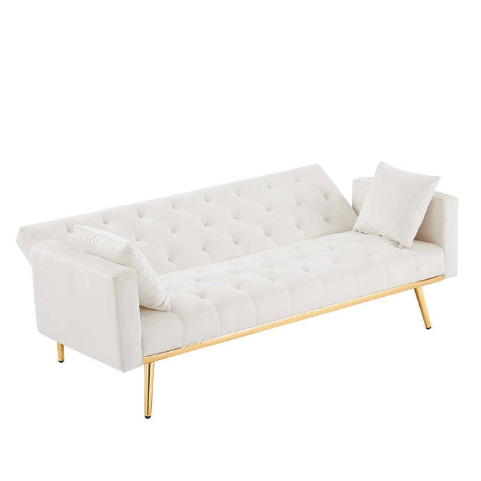 GFD Home - Cream White  Convertible Folding Futon Sofa Bed , Sleeper Sofa Couch for Compact Living Space. - GreatFurnitureDeal