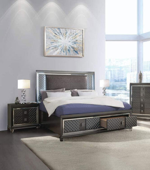 Acme Furniture - Sawyer 3 Piece Queen w-Storage (LED) Bedroom Set in Metallic Gray - 27970Q-3SET - GreatFurnitureDeal