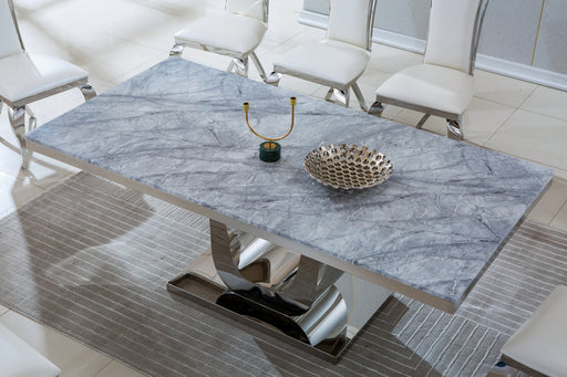 GFD Home - Modern Rectangular Marble Dining Table, 0.71" Thick Marble Top, U Shape Stainless Steel Base with Silver Mirrored Finish, Size:78"Lx39"Dx30"H(Not Including Chairs) - GreatFurnitureDeal