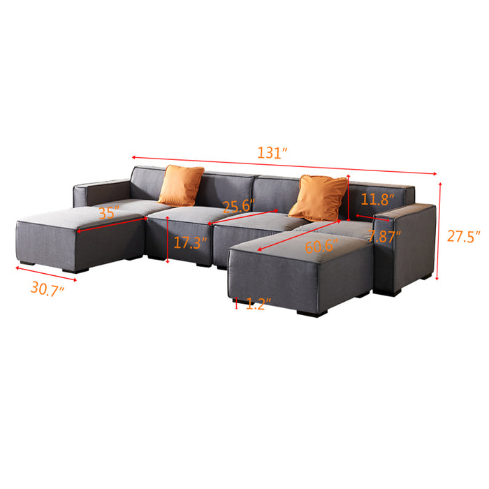 GFD Home - Modular U Shape Sectional Fabric Sofa (Grey) - GreatFurnitureDeal