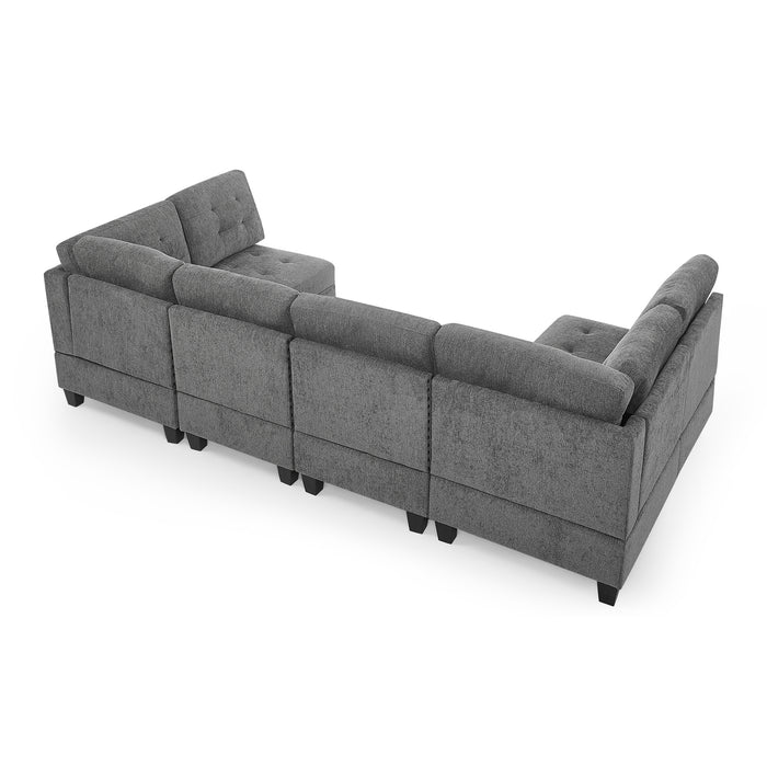 GFD Home - U shape Modular Sectional Sofa，DIY Combination，includes Four Single Chair and Two Corner，Grey Chenille - GreatFurnitureDeal