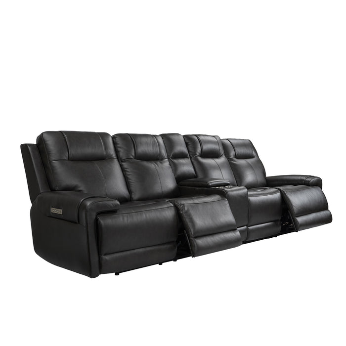 GFD Home - Trevor Triple 4 Seats Power Sofa With Console | Genuine Leather | Lumbar Support | Adjustable Headrest | USB & Type C Charge Port | Middle Armless Chair With Triple Power Control - GreatFurnitureDeal