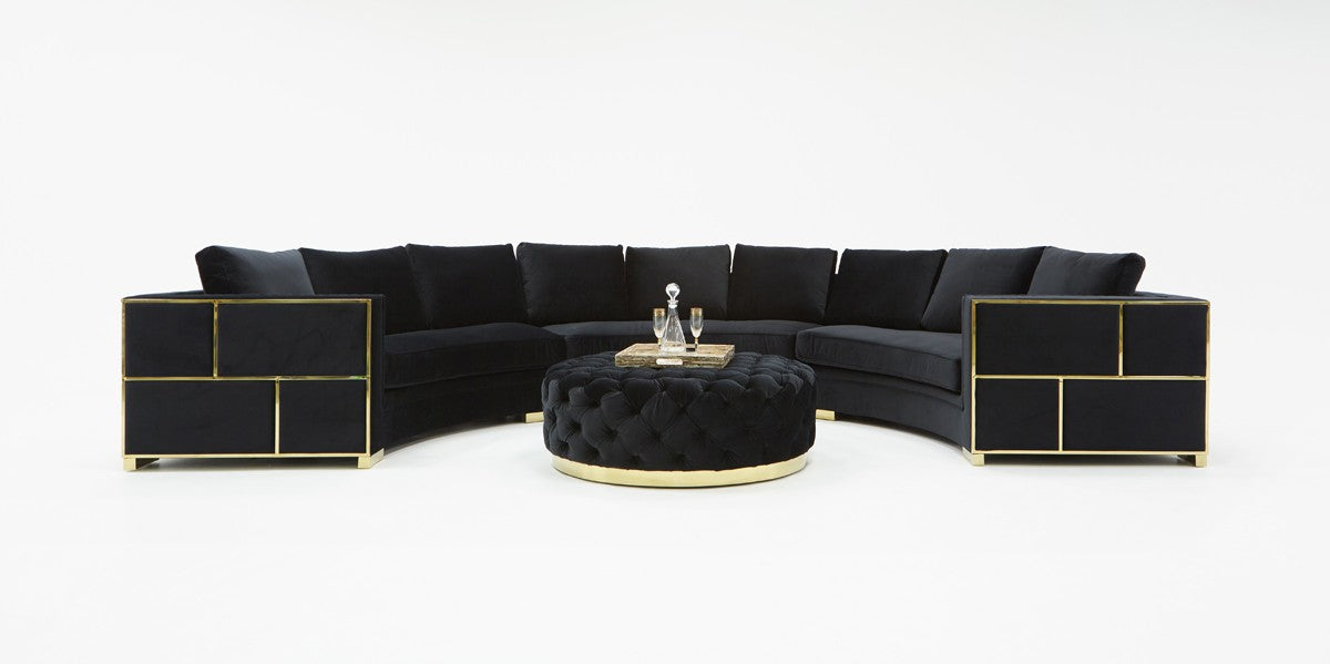 VIG Furniture - Divani Casa Ritner Modern Black Velvet Circular Sectional Sofa - VGYUHD1840-B-BLK