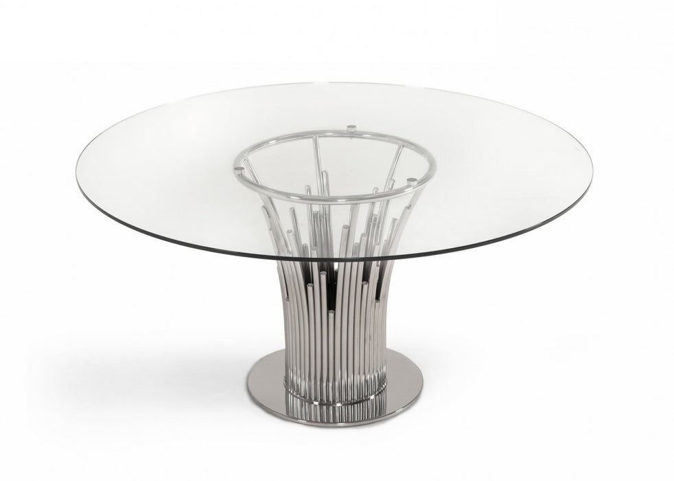 VIG Furniture - Modrest Paxton - Modern Round Glass & Stainless Steel Dining Table - VGVC-T817-RND - GreatFurnitureDeal