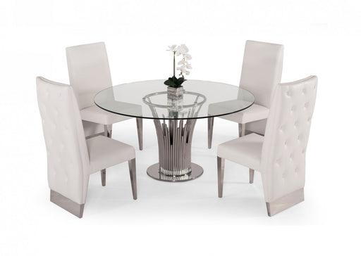 VIG Furniture - Modrest Paxton - Modern Round Glass & Stainless Steel Dining Table - VGVC-T817-RND - GreatFurnitureDeal