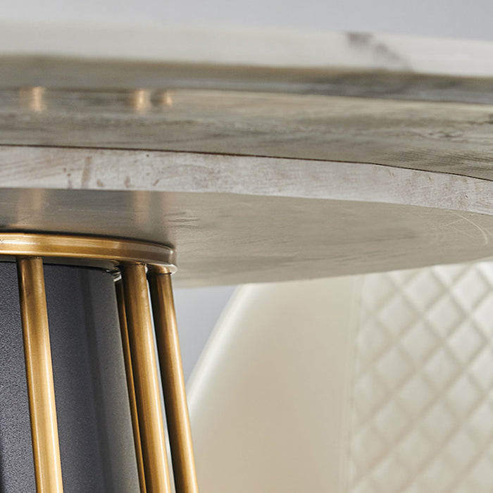 GFD Home - Modern White Round Marble Tabletop Dining Table with Lazy Susan, Black and Gold Leg, Dining Room Table, 59" - GreatFurnitureDeal